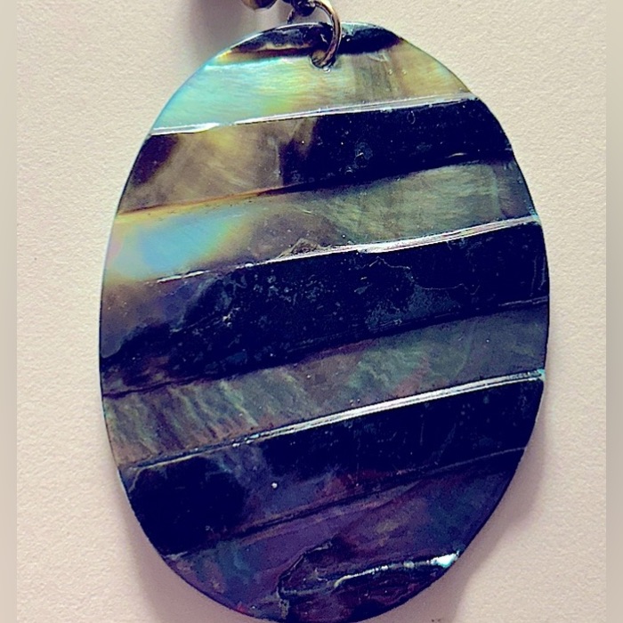 Necklace: Esmor Mother-Of-Pearl White Black Stripe Pendant, Blue White, Black